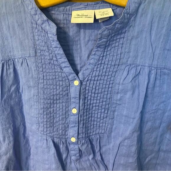The Vermont country store Blue 3/4 Sleeve Buttoned Blouse Mandarin Collar XL - Picture 4 of 8